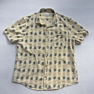 Tenth + Ocean Mens XL Hawaiian Shirt Pineapple Yellow Short Sleeve‎ Linen